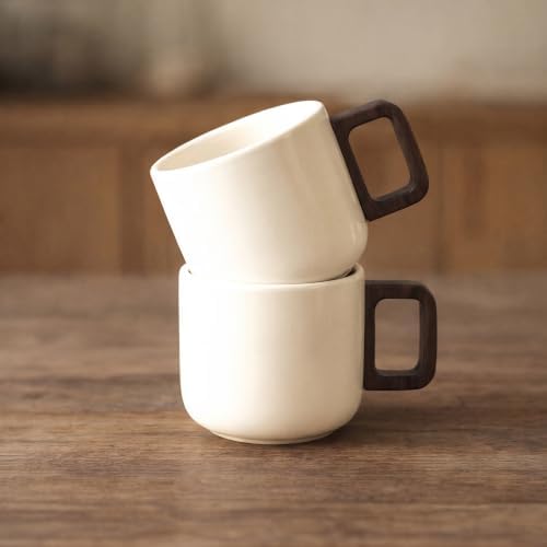 Artizan Handcrafted Ceramic Espresso Cup with Wooden Handle – 150 ml Small Espresso Cup, Elegant Porcelain Cream Coffee Cup – Pack of 2 - Image 4