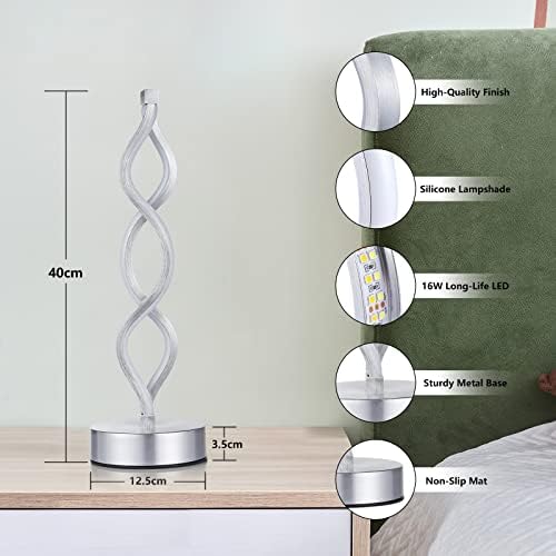 NUÜR Silver Table Lamps Set of 2, 15.8 Inch LED Bedside Lamps - Image 4