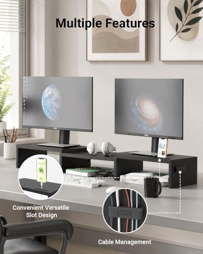 BONTEC Dual Monitor Stand Riser, Adjustable Length & Swivel Angle, Black - Image 5