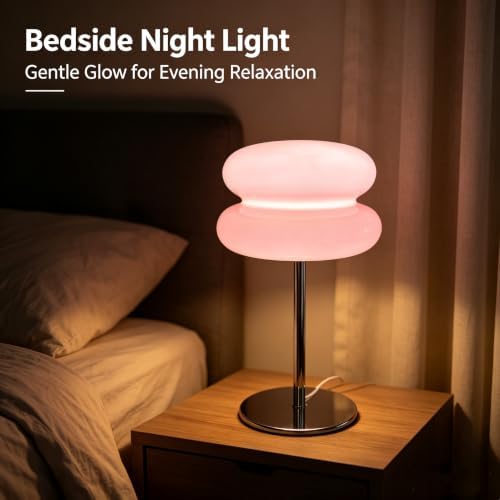 taotanra- Mushroom Bedside Table Lamp, Mid-Century Modern Bedroom Table Lamp, Retro Dimmable Bedside Lamp, Cute and Cool Home Decor (Pink) - Image 4