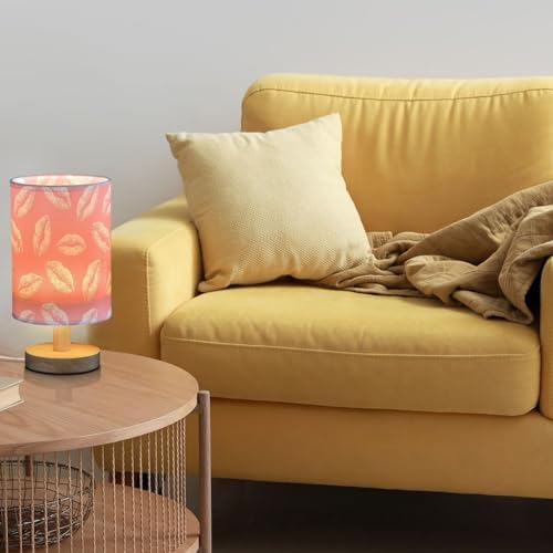 Light Pink Kiss Lip Pink and White Bedside Table Lamps with USB Port for Bedroom Lamp Table Lamp Small Nightstand Lamp Sturdy Linen Shade Wooden Decorative Lamps for Home Dorm Office Living Room - Image 2