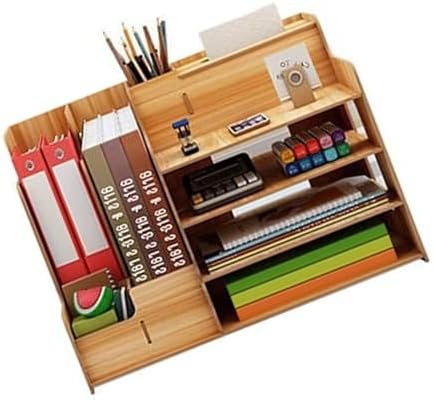 Desktop Organizer, Office Storage Rack, Multipurpose Modern Simple Style Wood Desktop Storage Shelf for Home School Office, Home Decor, True Nature Stand Shelf, Sleeks and Simple Design(Cherry Wood) - Image 4