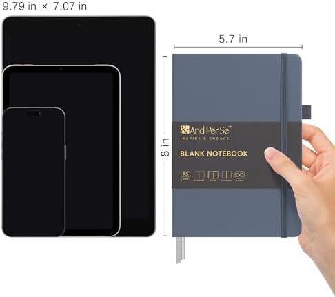 &And Per Se Blank Sketch Notebook, A5 Hardcover, 160 Pages 100gsm Thick Paper, Unlined Journal for Drawing, Doodling, Hand Lettering – Creative Gift for Artists, Designers, Writers (Dark Blue) - Image 2