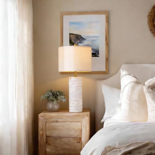 PoKat 27'' Tall Table Lamps for Living Room, Farmhouse Bedside Lamps Set of 2 for Bedroom, Rustic Ceramic Nightstand Lamps with Linen Lampshade Distressed Design for Office Entryway Hallyway (White) - Image 6