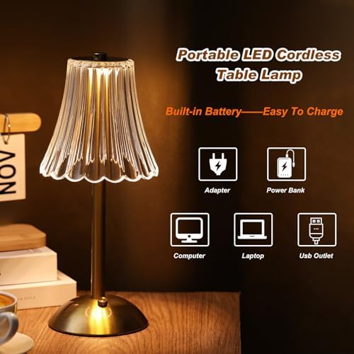 Liliful 20 Pcs Cordless Table Lamp LED Touch, Gold, Rose Style - Image 3