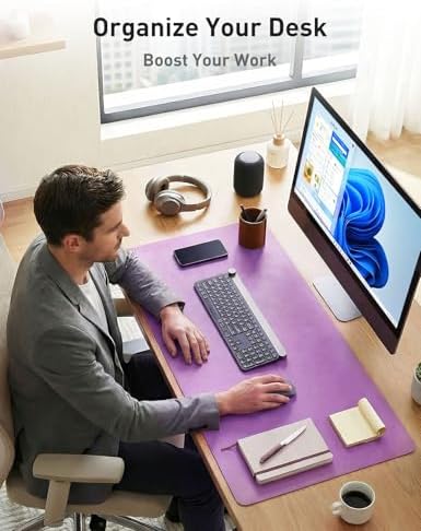 Aothia Faux Leather Desk Mat - Non-Slip PU Leather Desk Blotter, Waterproof Writing Surface, Large Desk Pad for Office & Home (Iris Violet, 55" x 24") - Image 3
