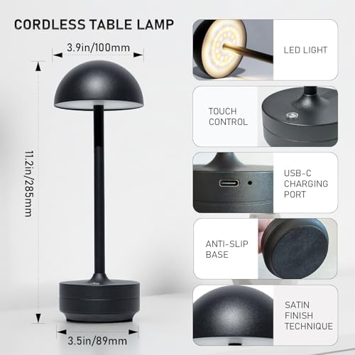 LED Cordless Table Lamp 5000mAh Rechargeable Battery Light Black - Image 2