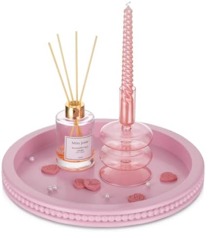 Hanobe Pink Round Decorative Tray with Beaded Edge by Hanobe
