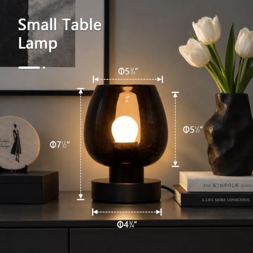 ONEWISH Touch Bedside Table Lamp, 3-Way Dimmable, Globe Glass Shade, 7.5 Inch Ultra Compact Nightstand Lamp, Warm White 2700K LED Bulb Included, Modern Design(Black) - Image 4