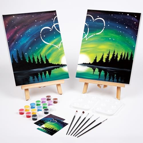 VOCHIC 2 Pack Sip and Paint Kit, Pre Drawn Canvas for Painting for Adults, Starry Sky Heart Couple Date Night Games, Outline Canvas Party Art Set, Paints Brushes Pallets Valentine (8x10) - Image 2