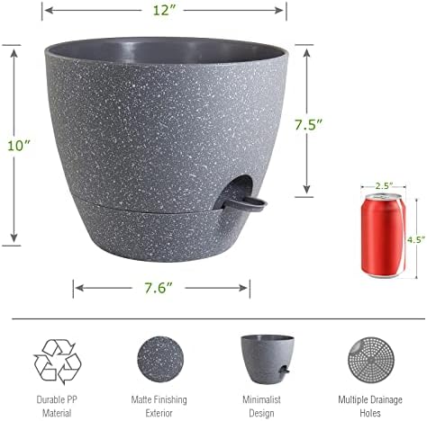 UOUZ 12inch 2Pack Large Self Watering Planters, Plastic Plant Pots with 60oZ Removable Deep Reservoir and Multi Mesh Drainage Holes for Indoor Outdoor Garden Plants and Flowers, Grey Speckles - Image 2