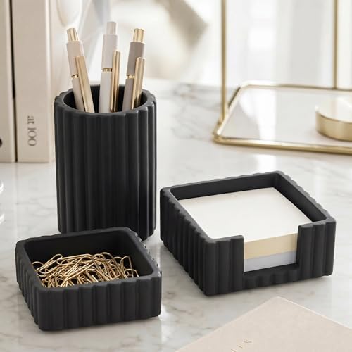 Modern Aesthetic Desk Accessories Set of 3 - Stylish Concrete Organizers by KIBAGA