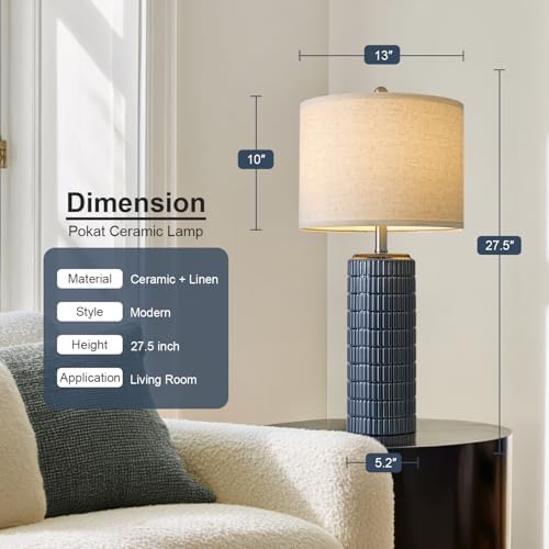 PoKat 27.5'' Tall Table Lamps for Living Room Set of 2, Ceramic Bedroom Lamps for Night Stands, Modern Bedside Lamps for Bedroom Living Room, Nightstand Lamps for Side End Table Hallway, Blue - Image 2