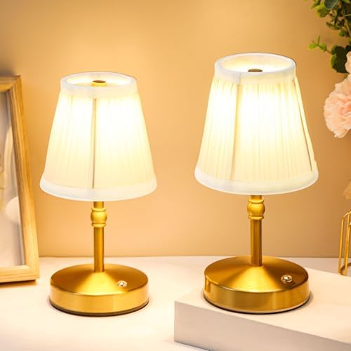 Liliful 2 Pcs Cordless Table Lamp LED Touch, Gold, Weaving Style by Liliful