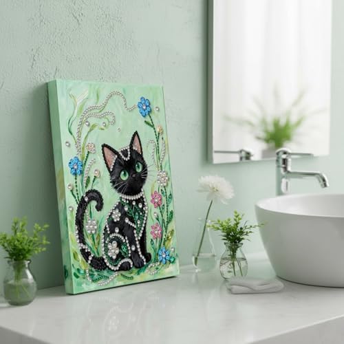 DIY Pearl Painting with Frame, Creative Design, Handmade Stress-Relieving Home Wall Decoration, Includes Frame and Tools-Black Cat - Image 4