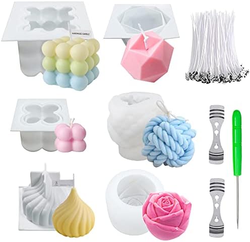 6Pcs Silicone Candle Molds Set for Candle Making, Yarn Ball Bubble Candle Mold, 3D Rose Silicone Mold, Cake Mold for Baking Desser, Silicone Mold for Soy Wax, Soap, DIY Scented Candle by NICAVKIT