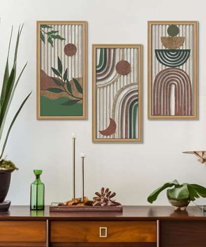 Putuo Decor Boho Wall Art Set of 3 Modern Minimalist Wooden Wall Decor Abstract Earth Tone Room Decorations Mid Century Artwork for Living Room Bedroom Office in Earthwood Canyon 16.5 x 8.6 Inch - Image 5