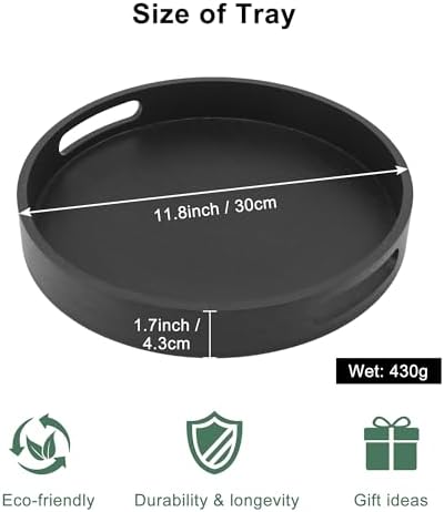 11.8" Round Wooden Decorative Tray with Handles,Black - Image 6