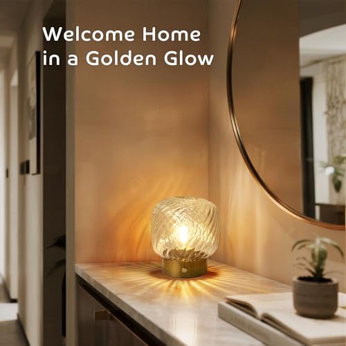 LUSHARBOR Battery Operated Table Lamp with Timer, Stepless Dimming Small Bedside Lamp Battery Powered Cordless Lamp for Home Decor Entryway/Living Room/Coffee Table/Shelf Transparent - Image 6