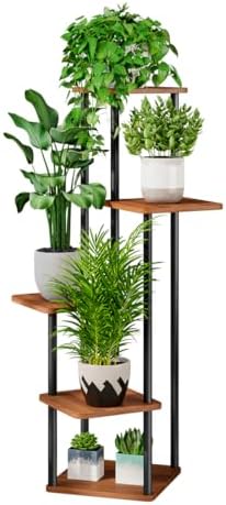 AZERPIAN 5 Tier Tall Plant Stand Indoor Corner Tiered Shelf Metal MDF Board by AZERPIAN