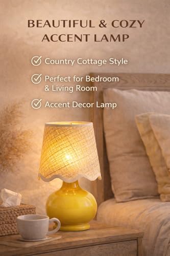 Benton Ceramic Table Lamp with Fabric Shade – 13" Bedside Accent Lamp for Bedroom, Living Room & Nightstand (Yellow) - Image 5
