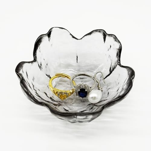 Flower Ring Dish Jewelry Tray, Glass Jewelry Dish Tray, Aesthetic Room Decor Small Trinket Dish, Nightstand Jewlery Ring Holder Dish, Bathroom Jewelry Plate Bowl for Rings Earrings Gift (Smoky Gray) - Image 3