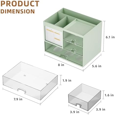 Marbrasse Desk Organizer with 3 Drawer, Multi-Functional Pencil Pen Holder for Desk, Desk Organizers and Accessories with 4 Compartments, Desktop Organizer Storage for Office Home Supplies (Green) - Image 4