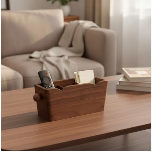 Desktop Organizer Compact Storage Box with Compartments Wooden Organizer for Desk, Modern Minimalist, 3-Compartment, Walnut Wood Design - Image 4