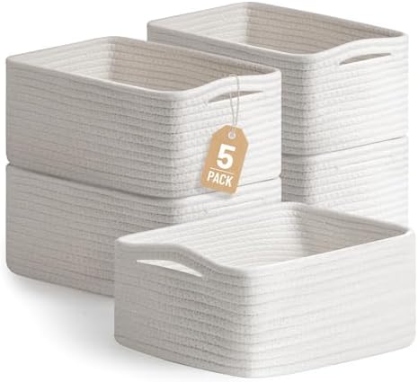 5 Pack Small Woven Storage Baskets for Shelves, Gift Baskets Empty by YILOBI