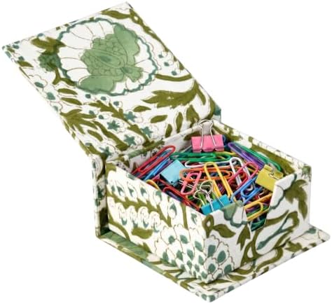 CPC Agate Green Block Print Cotton Desk Organizer Sticky Note Holder by COTTONPRINTCLUB