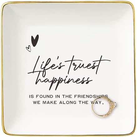 Friendship Gifts for Woman,Best Friends,Thank You Gift for Bestie,Sisters,Friends Appreciate Keepsake-Christmas Gifts-Delicate Ceramic Jewelry Tray Trinket Holder Ring Dish-Life's Truest Happiness by NZY