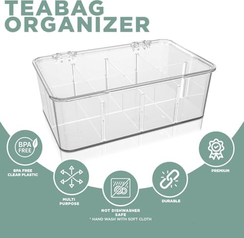 Utopia Home Tea Bag Organizer - Stackable Tea Bag Storage Organizer with Clear Top Lid- Tea bag holder For Counter tops, Kitchen Cabinets, Pantry, Sweeteners (Clear, Pack of 6) - Image 2