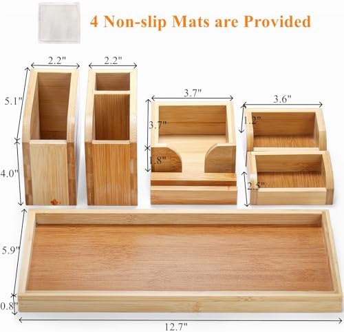 Cididu Bamboo Vanity Tray, 7 Pieces Adjustable Pen Holder Stationery Caddy - Image 2