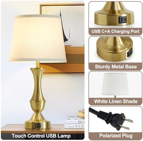 Luvkczc 22" Gold Table Lamps Set of 2 - Modern Luxury Bedside Lamps - Image 5