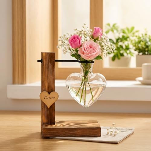 Heart-Shaped Glass Propagation Station with Dark Wood Stand, 1 - Image 2