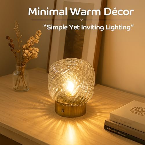 LUSHARBOR Battery Operated Table Lamp with Timer, Stepless Dimming Small Bedside Lamp Battery Powered Cordless Lamp for Home Decor Entryway/Living Room/Coffee Table/Shelf Transparent - Image 3