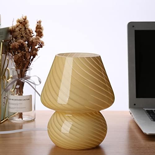BSOD Glass Mushroom Bedside Table Lamp, Yellow Translucent Murano Vintage Style Striped Small Nightstand Desklamp Swirl Light for Home Decor, Dining, Living, Bedroom, Gift (Stripe Yellow) by BosendaOpto