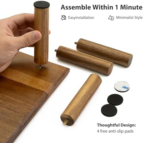 Dual Monitor Stand Riser, Acacia Wood Desktop Shelf with Storage - Image 3