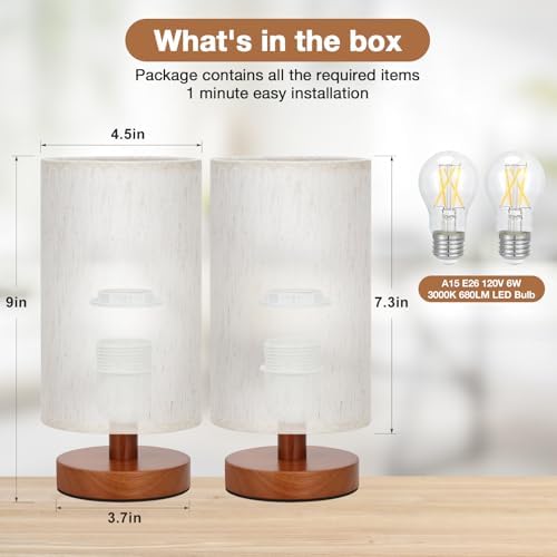 Desk Small Lamps Set of 2 (Cream Shade - Walnut Base, 9" Inline Control) - Image 2