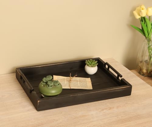3Pc Rustic Black Vintage Nested Wood Serving Trays, Decorative - Image 3