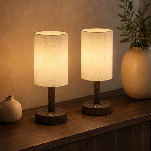 Small Rechargeable Cordless Table Lamp, Nightstand to Desk, Dark Walnut by Litluzecozy