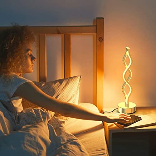 NUÜR Silver Infinity Spiral LED Table Lamp, Dimmable Bedside Lamp - Image 3