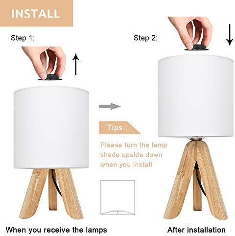 HAITRAL Small Bedside Table Lamp - Wooden Tripod Nightstand Lamp,13.4 Inch - Image 5