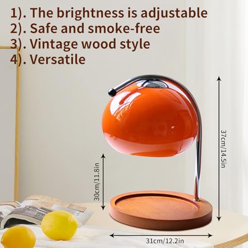 Topyond Aroma Wax Melting Lamp, Retro Wood Glass Candle Warmer，Orange Red - Image 6