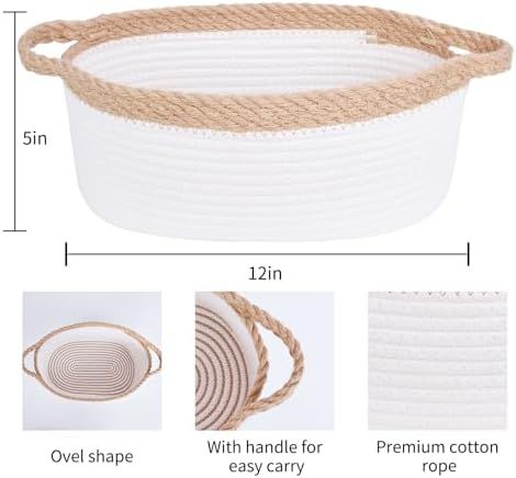 ABenkle Small Basket with Handles, Boho Decorative Rope Woven Dog Cat Toy Storage Bin Shelf Storage Organizer, Easter Christmas Gift Basket, 12"x8"x5" - Image 2