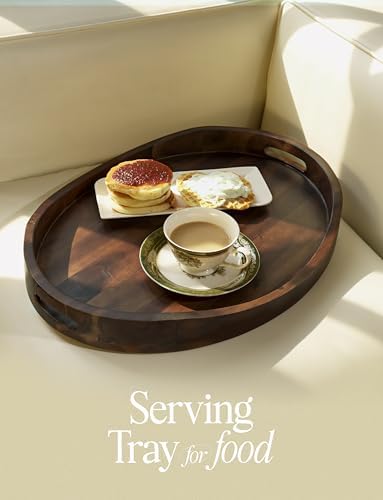 TIDITA Acacia Oval Wooden Serving Tray with Handle, 16.5"x13", Walnut Color - Image 4