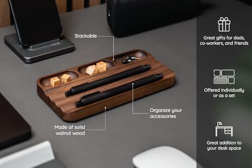 MUUJEE Wooden Desk Pen Pencil Organizer - 7.5 x 3.75 for Work Teacher Dad Wood Pencils Tray Work Minimalist Rustic, Gift for the Man who has it All - Image 4