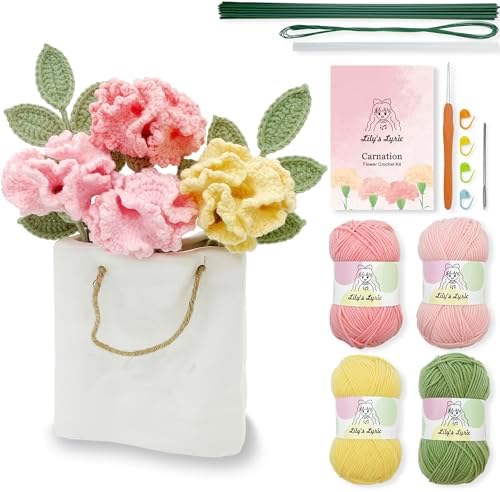 Lily's Lyric Flower Crochet Kit | Carnation & Ash Leaf | Step-by-Step Video Tutorial for Adults Teenagers | Craft Gift Idea DIY Home Decoration by LilysLyric