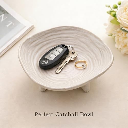 Small Decorative Bowl, 6” Ceramic Key Bowl for Entryway Table, Multi-Purpose Decorative Bowls for Candy, Jewelry and Home Decor（Retro White） - Image 4