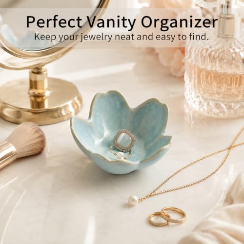 Flower Ring Holder Dish with Gift Box, Ceramic Jewelry Tray - Image 2